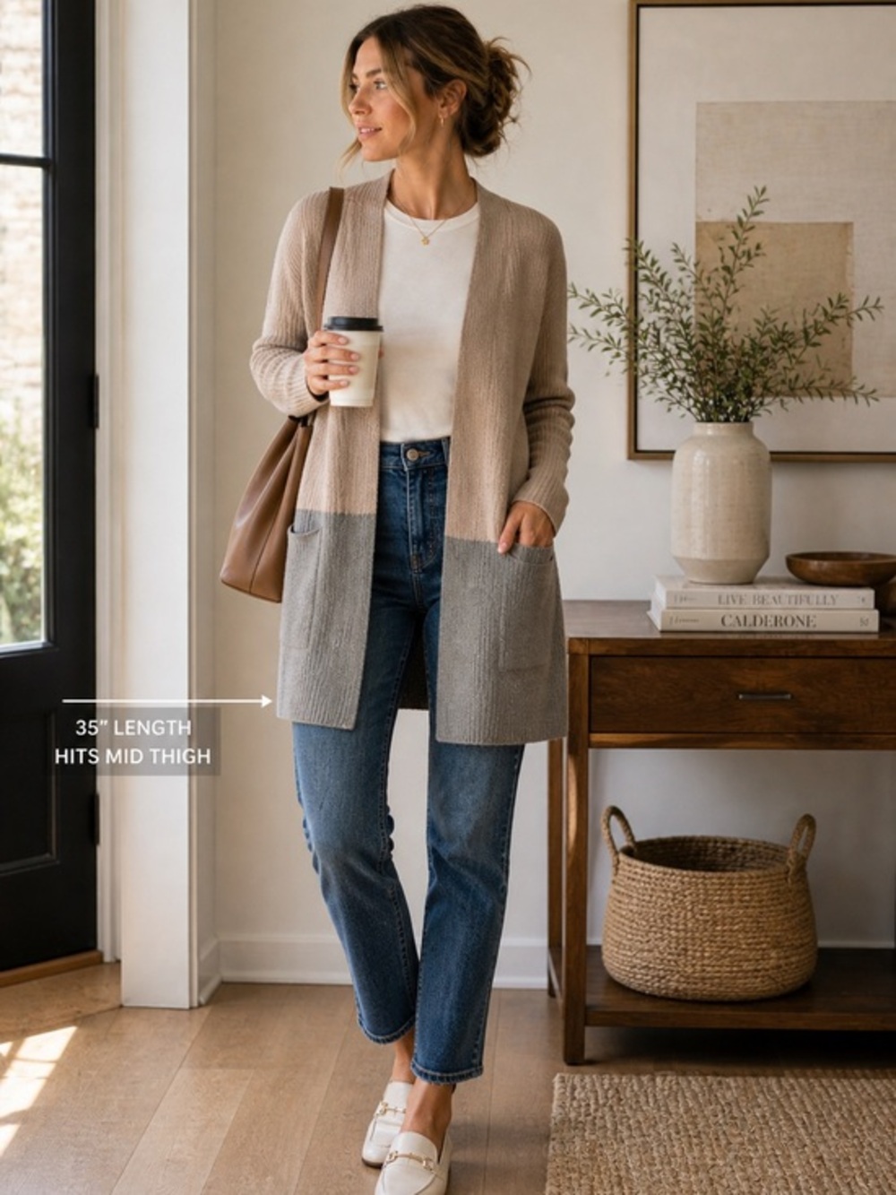 Madewell Kent Colorblock Cardigan Wool Alpaca Long Neutral Cozy quiet luxury S
